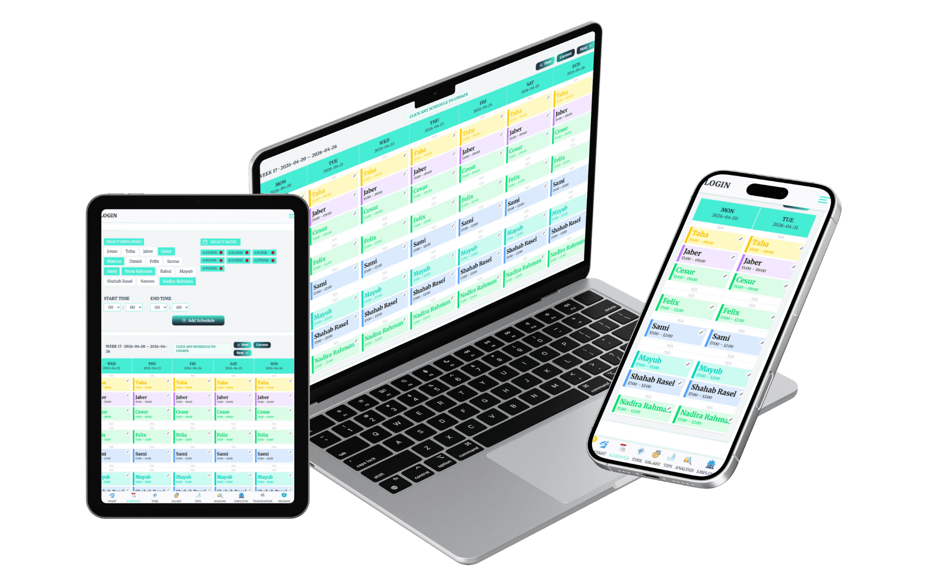 Staff scheduling dashboard