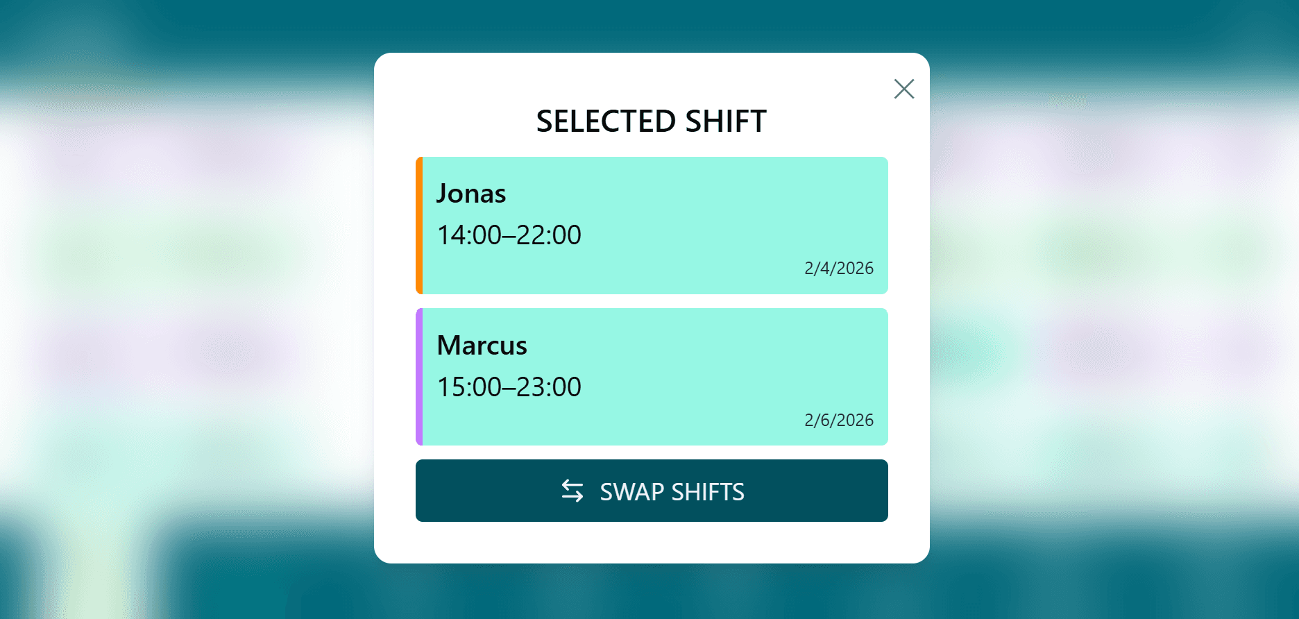 Swap shifts instantly