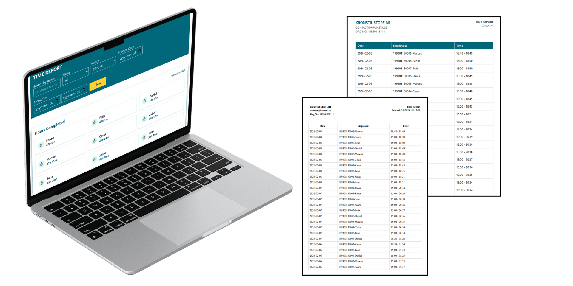 Employee time reporting dashboard